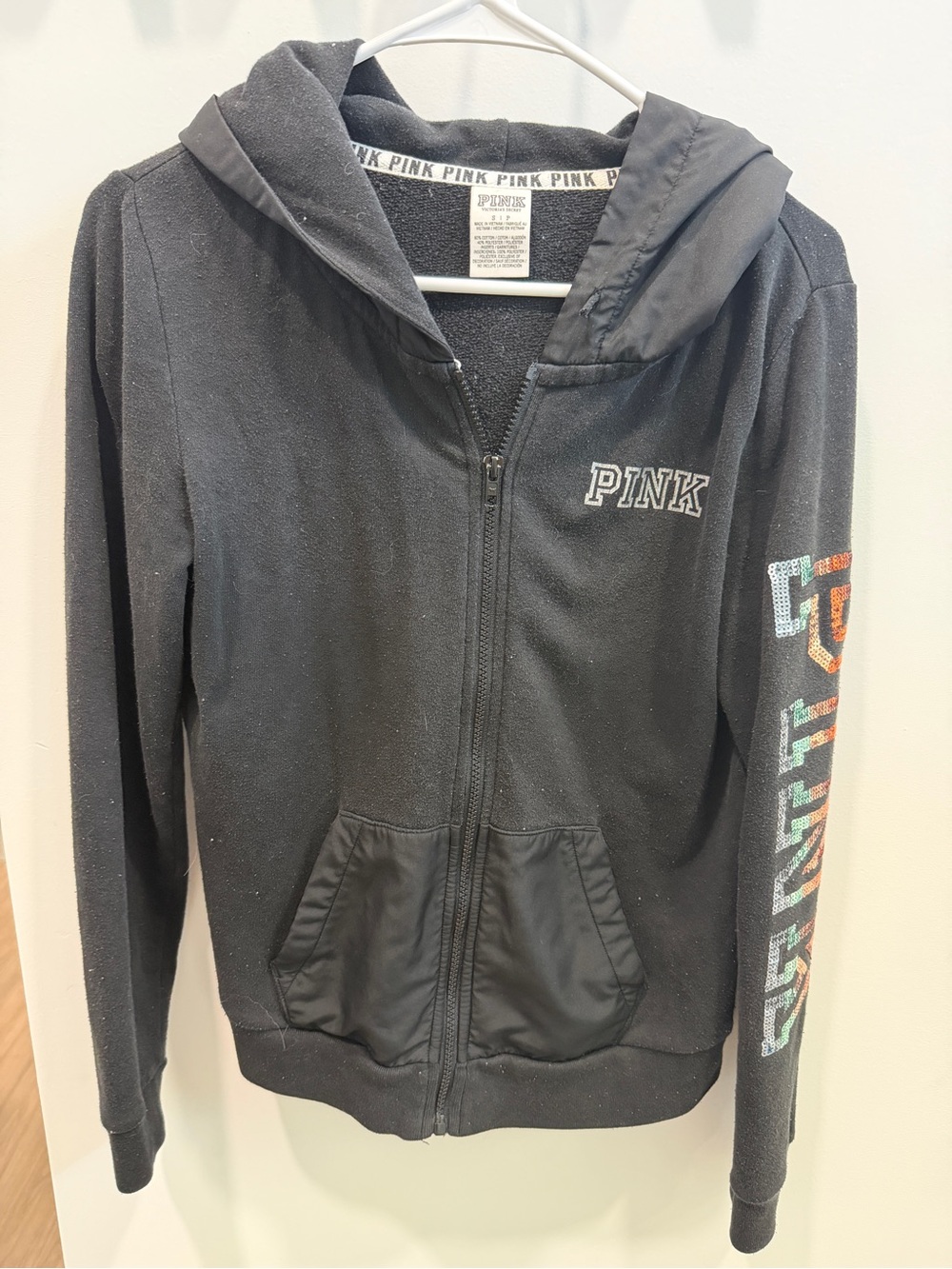 Victorias Secret Pink Sequin Hoodie Gray and Black Full Zip Logo